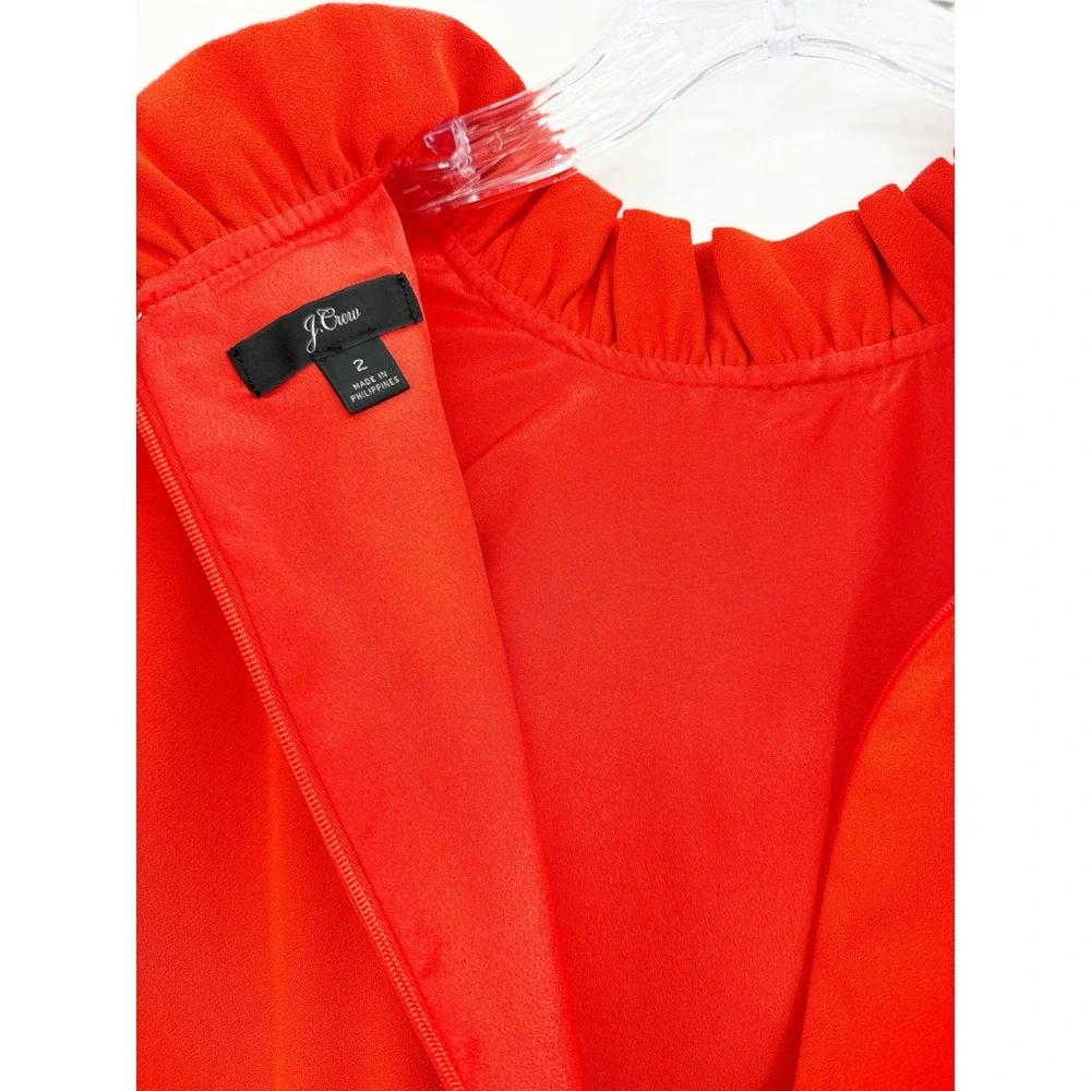 J.Crew Ruffle Neck Shift Dress 365 Crepe Brilliant Sunset Orange Red AK212 2